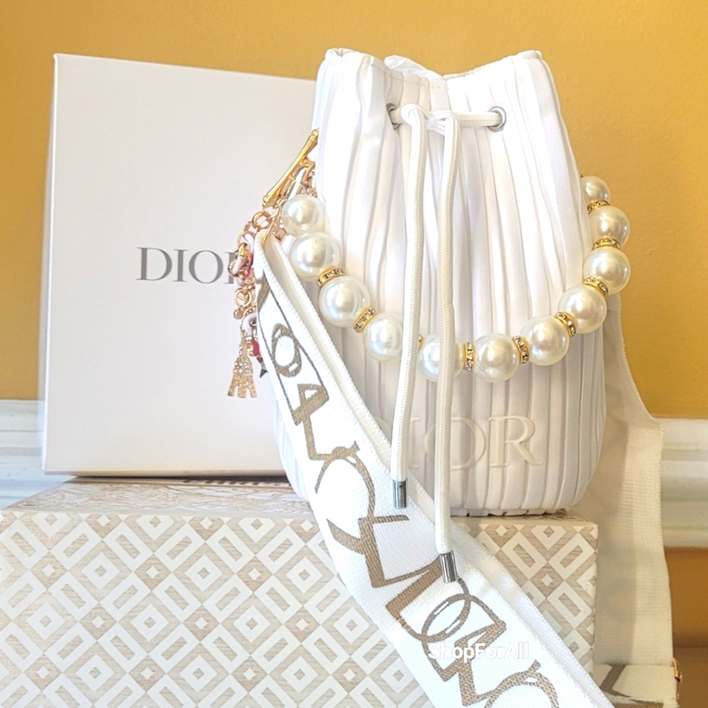 Dior White Mini Bag with Pearl Strap